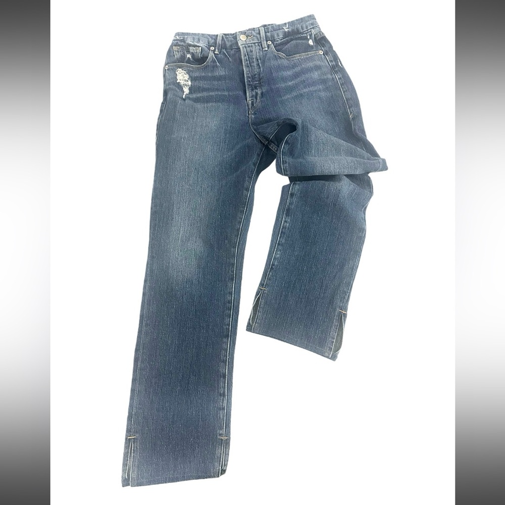 Good American jeans double slit hem size 6/28 mid-rise straight leg medium wash